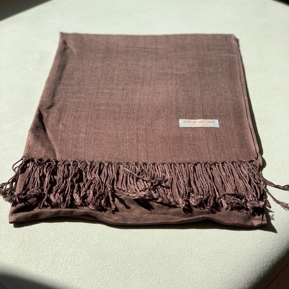 100% Pashmina Wrap, Chocolate Brown, 27.5x73in